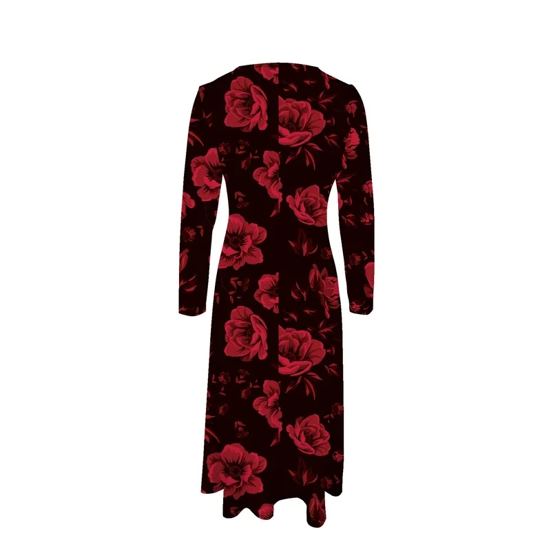 This Year's New Style Elegant Plus Size Floral Print Long Dress for Women - Round Neck, Machine Washable, Opaque - Perfect Choic