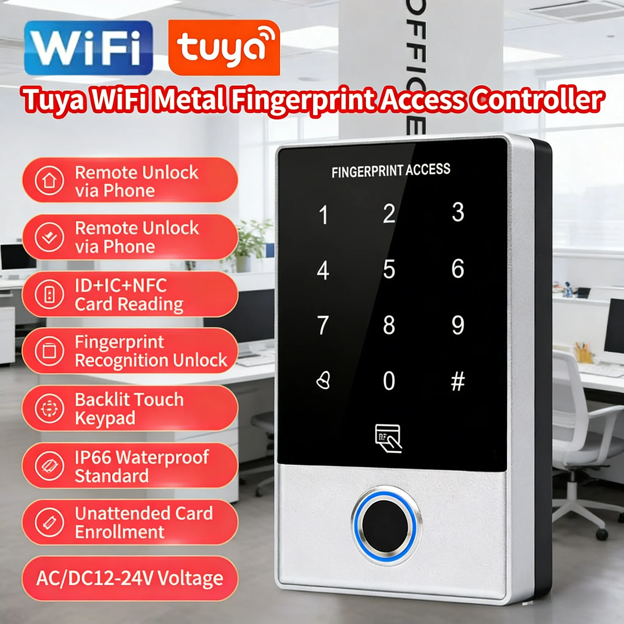 

Tuya Wi-Fi Контроль доступа по металлическим отпечаткам пальцев | IP67 Водонепроницаемый дверной замок с клавиатурой | Пароль по отпечатку пальца Ic Id NFC