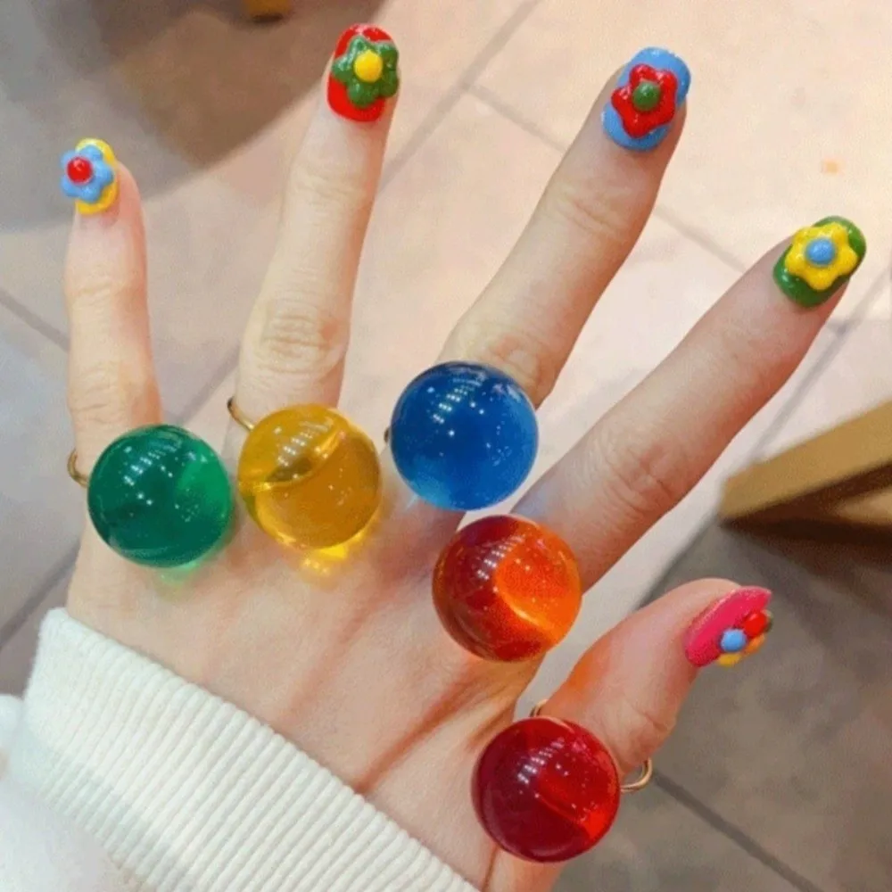Fashionable Jelly-Transparent Open Ring Party Wear Resin Women's Ring multicolor Finger Rings Girls