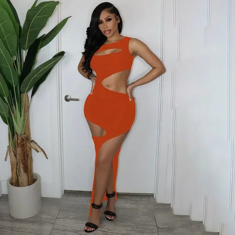 GUWU Mode Cut-Out Bodycon Langes Kleid Frau Aushöhlen Schwarz Nacht Kleider Sexy Party Clubwear Ausgehen Outfits