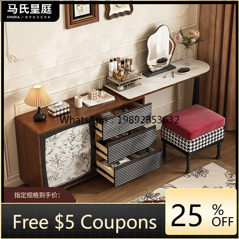 LYY American Style Dressing Table Master Bedroom Bedside Storage Vintage Style Dressing Desk Extendable Corner Makeup Table