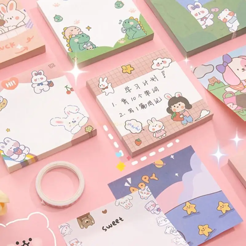 Catatan Sticky Colorful Pads 80 Sheets/Pad Cartoon Notebooks Sticker Kertas Memo Meathing untuk Siswa