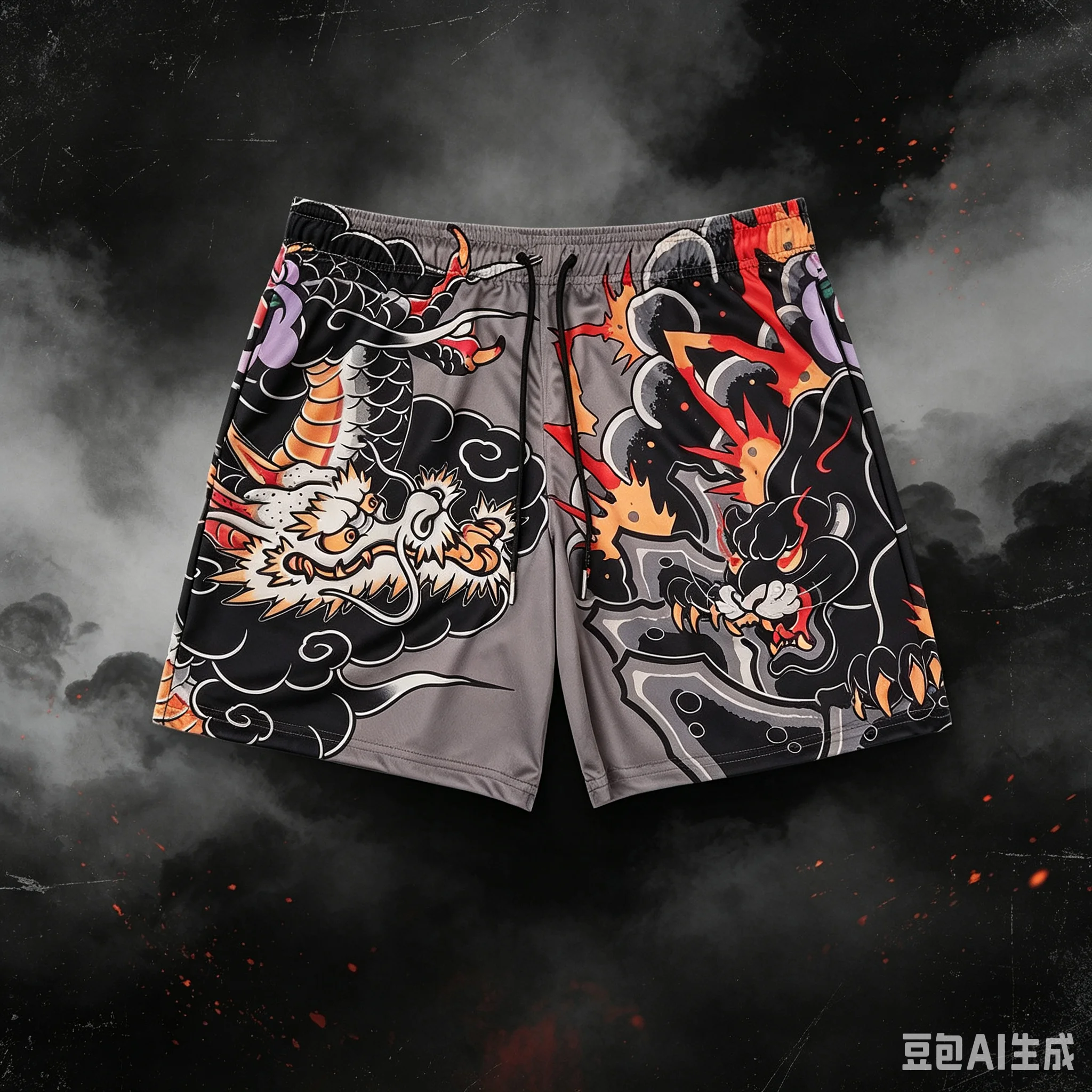 2026 Summer New Style Dragon Flame Split-Type 3D Printed Ultra-Large Mesh Casual Shorts for Men - Street Culture Style Y2K