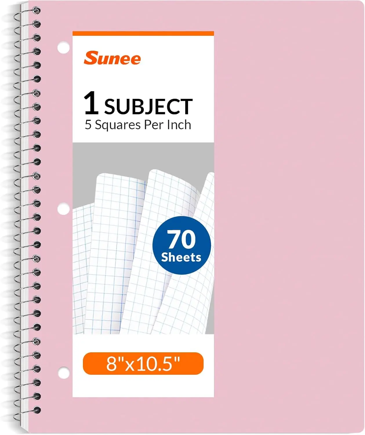 

SUNEE Spiral Notebook 1-Subject Graph Ruled 70 Sheets 5 Squares per Inch for Math Science and Technical Notes Pink