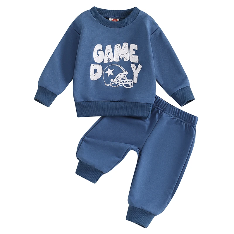 

2pcs Toddler Baby Boys Fall Outfit Set Long Sleeve Game Day Print Sweatshirt Jogger Pants Infant Football Clothes