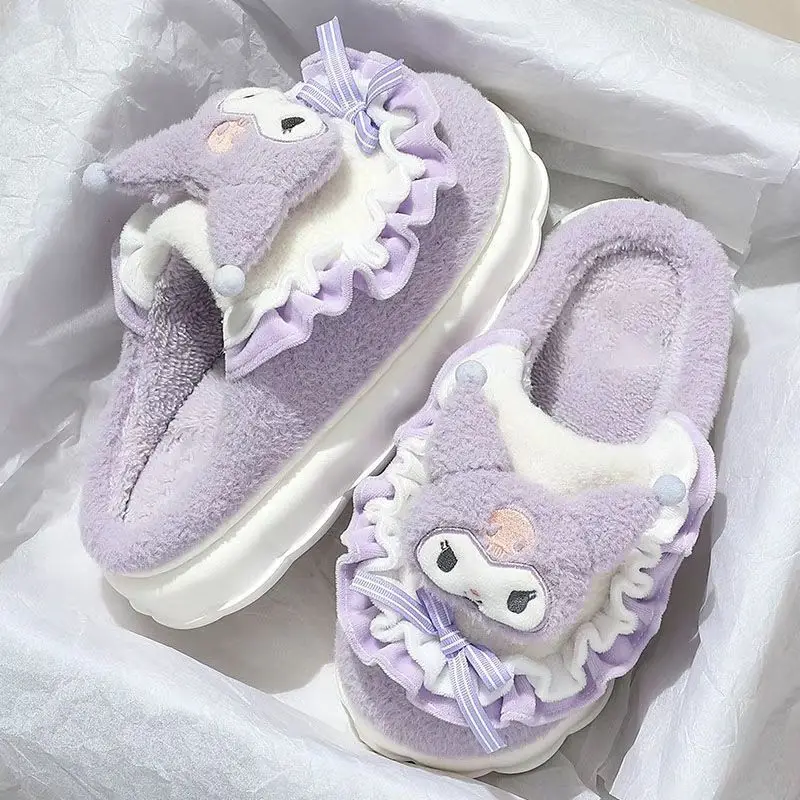 Sanrio Hello Kitty Cotton Shoes Kuromi Cinnamoroll Women Plushie Cartoon Plush Kawaii Flat Shoes Slippers Shoes Plush Gift Y2K