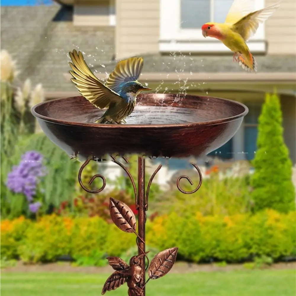 Iron Garden Birdbath Vintage Large Capacity Bird Feeding Dish Sturdy Multi Functional Bird Water Bowl Hummingbird