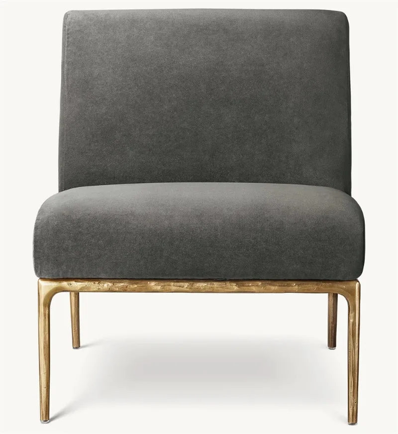 

*Hand Forging Upholstered Armless Sofa Living Room Furniture Luxury Brass Dining Chair Decoration Single Modular Sofa