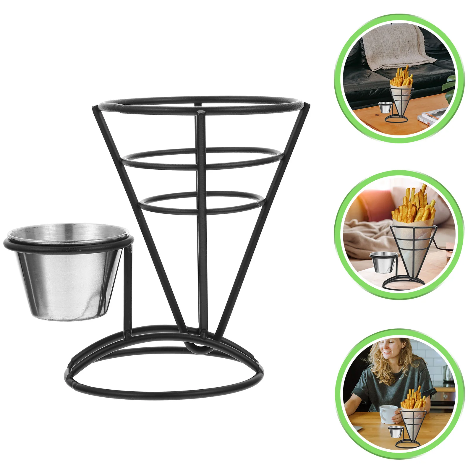 

Iron Snacks Basket French Fry Holder Black Food Storage Shaped Cone Rack Easy Clean Safe Reliable Practical Durability