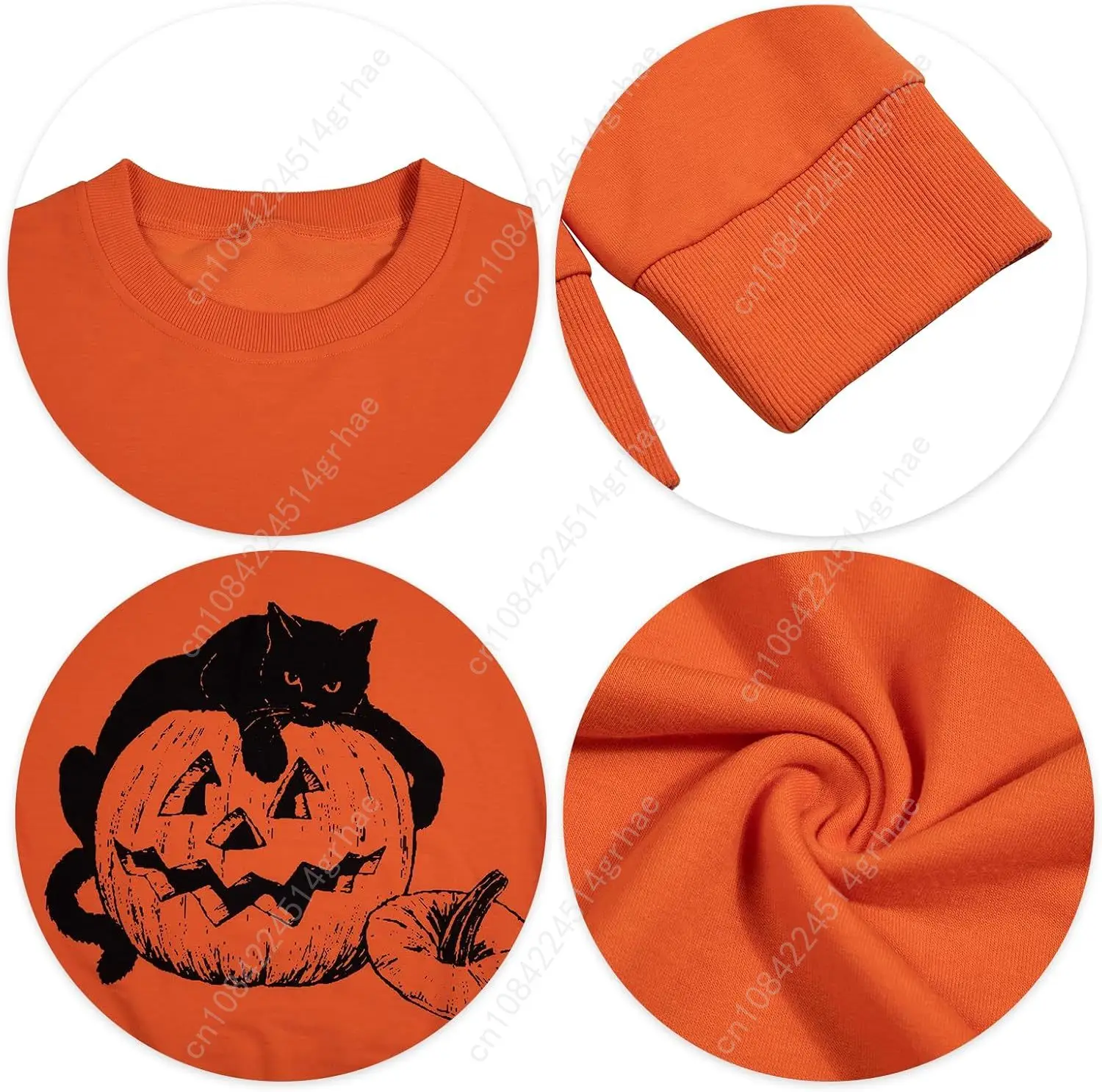 Gato preto em abóbora moletom moletom de Halloween para mulheres outono abóbora rosto camiseta leve pulôver tops