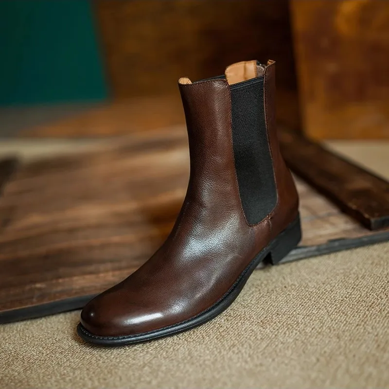 

Women Basic Chelsea Boots Thick Heel Spring Autumn Slip On Ankle Boots Vintage Style Winter Shoes Woman Cowhide Casual Shoes