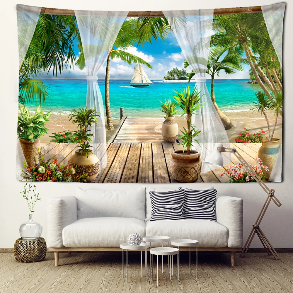Tropical Seaside Scenery Tapestry Wall Hanging Natural And Minimalist Landscape Aesthetics Bedroom And Home Decor