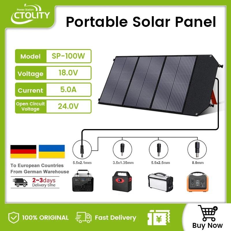 

Ctolity 100W 18V Portable Solar Panel Camping Foldable Flexible MPPT Monocrystalline Solar Cell Charger by ebike Outdoor Travel