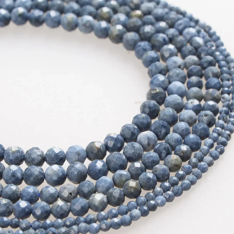 Natural Stone Beads Small Faceted Blue Coral Loose Beads 2 3 4 5mm Gemstone For Bracelet Necklace Jewelry Earrings Making