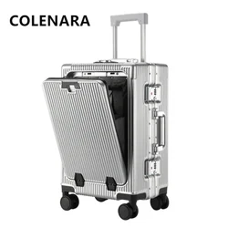 COLENARA-equipaje para portátil de 20 y 24 pulgadas, caja de embarque con marco de aluminio, caja de carro con Apertura frontal, carga USB con ruedas, Maleta