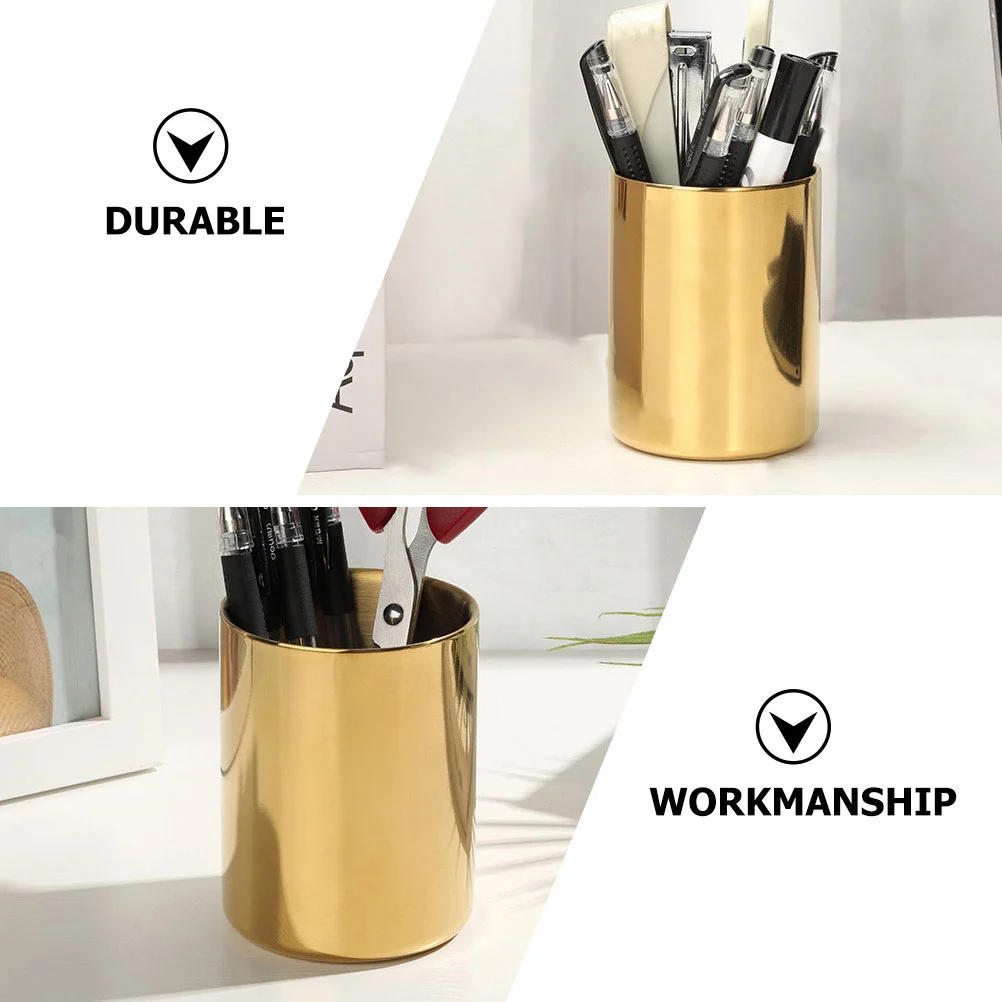 Pen Organizer Holder Stationery Desktop Storage Flower Brush Makeup Container Pot Metal Containers Cup Bucket Golden