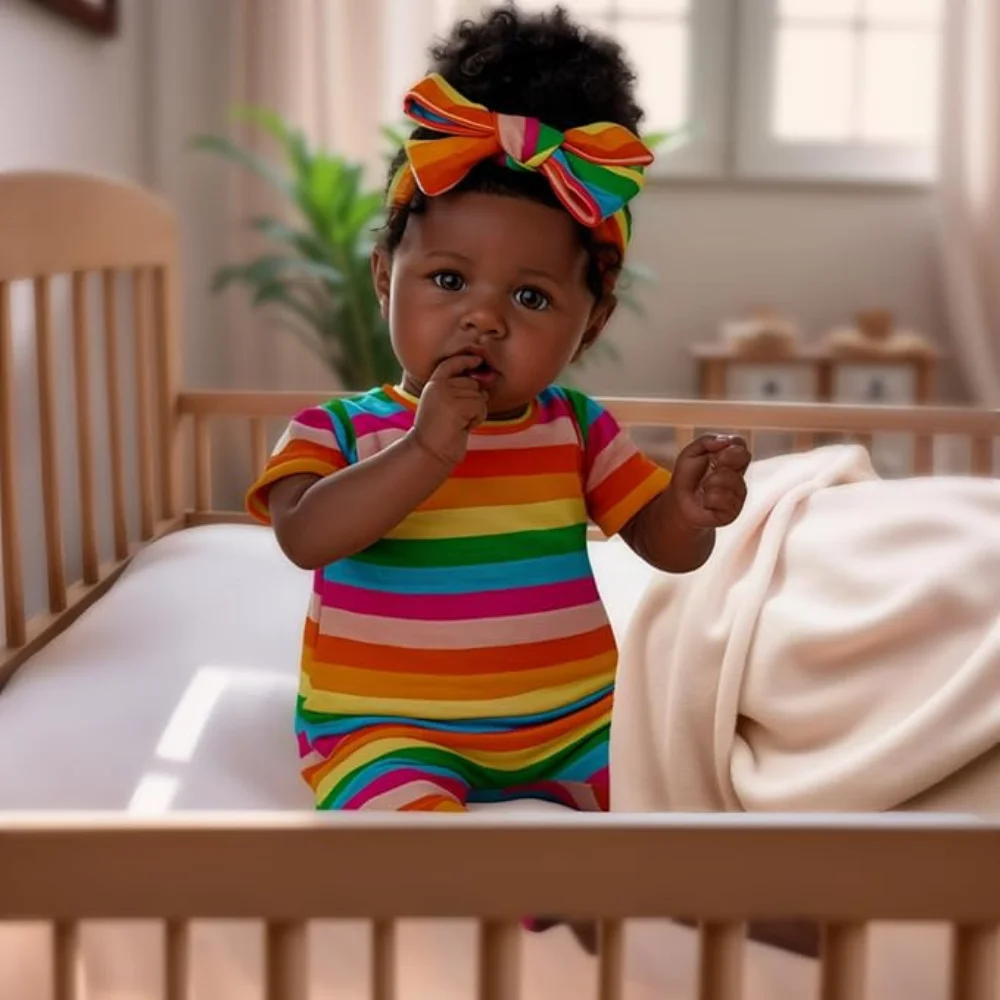 55 ซม.Reborn Saskia ตุ๊กตาแอฟริกันอเมริกันไวนิล Body สาวล้างทําความสะอาดได้ HAND-rooted ผม Dark ผิวตุ๊กตาเด็กสําหรับของขวัญเด็ก