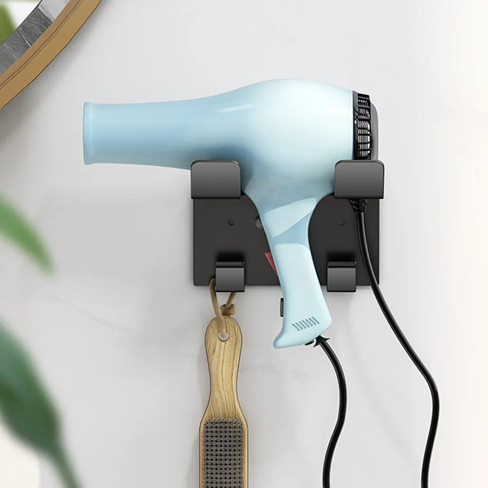 suporte-de-parede-para-secador-de-cabelo-em-aco-inoxidavel-com-instalacao-facil-design-sem-furos-painel-frontal-de-protecao-porta-carregador-e-gancho-para-toalhas