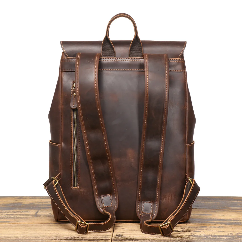 Vintage Full-Grain Leather Backpack - Spacious Anti-Theft Laptop Bag for Business Travel, Outdoor Hiking & Casual Daypack