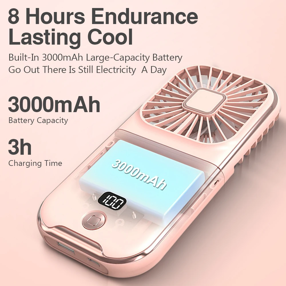 Long lasting Quiet 4 Speed Adjustable USB Rechargeable Neck Fan Portable Mini Fan Fast Heat Dissipation Without Noise Air Cooler