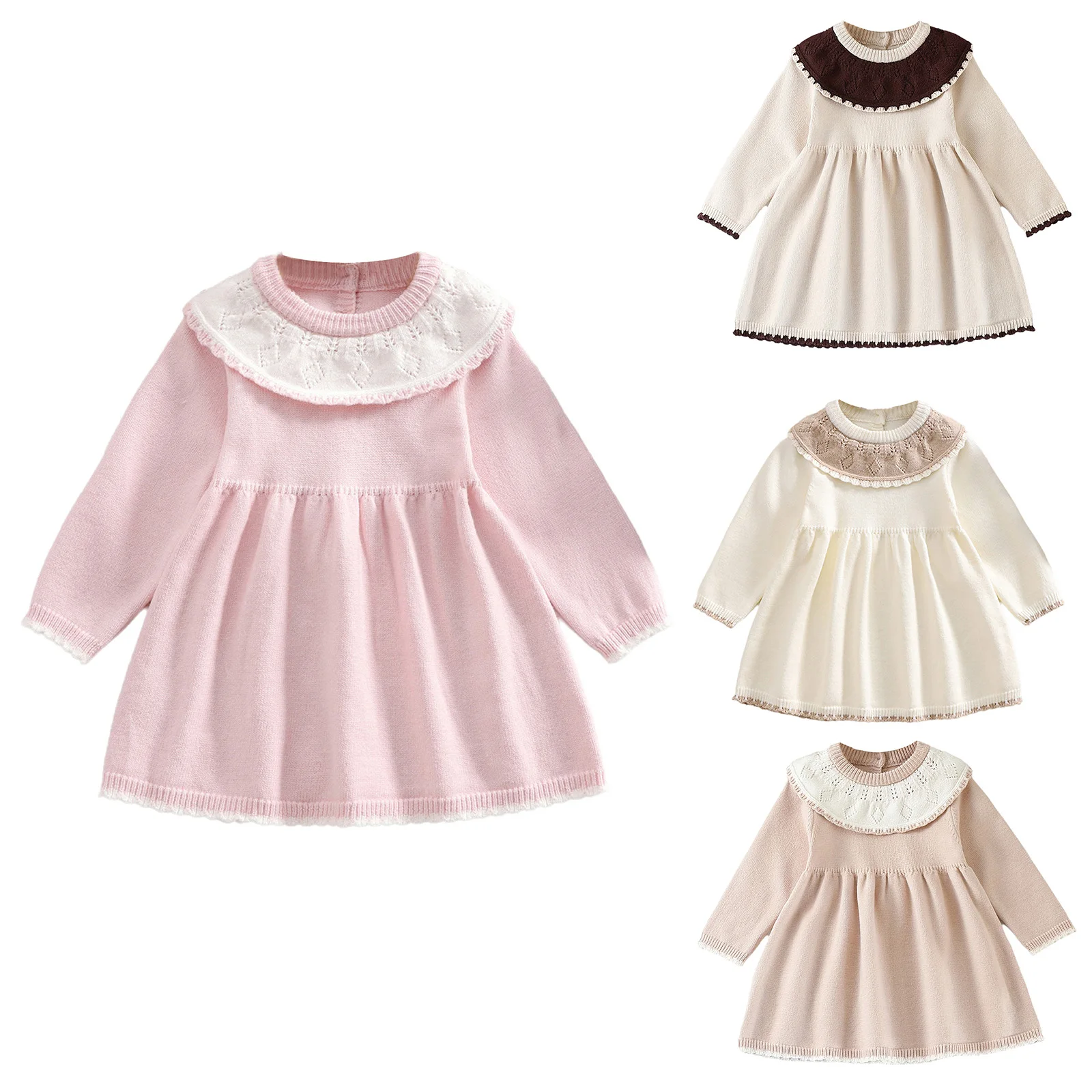 

Infant Baby Girls Fall Winter Sweater Dress Ribbed Long Sleeve Knitted Dresses Toddler Clothing Outfits Playwear Daily Wear