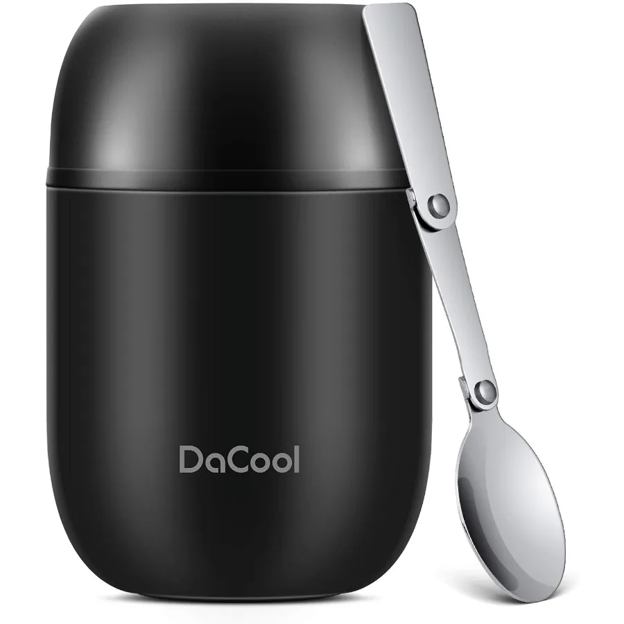

Изолированный контейнер для обеда DaCool, 16 унций, вакуумная герметичная банка для еды из нержавеющей стали с ложкой для взрослых, герметичная горячая и холодная вода