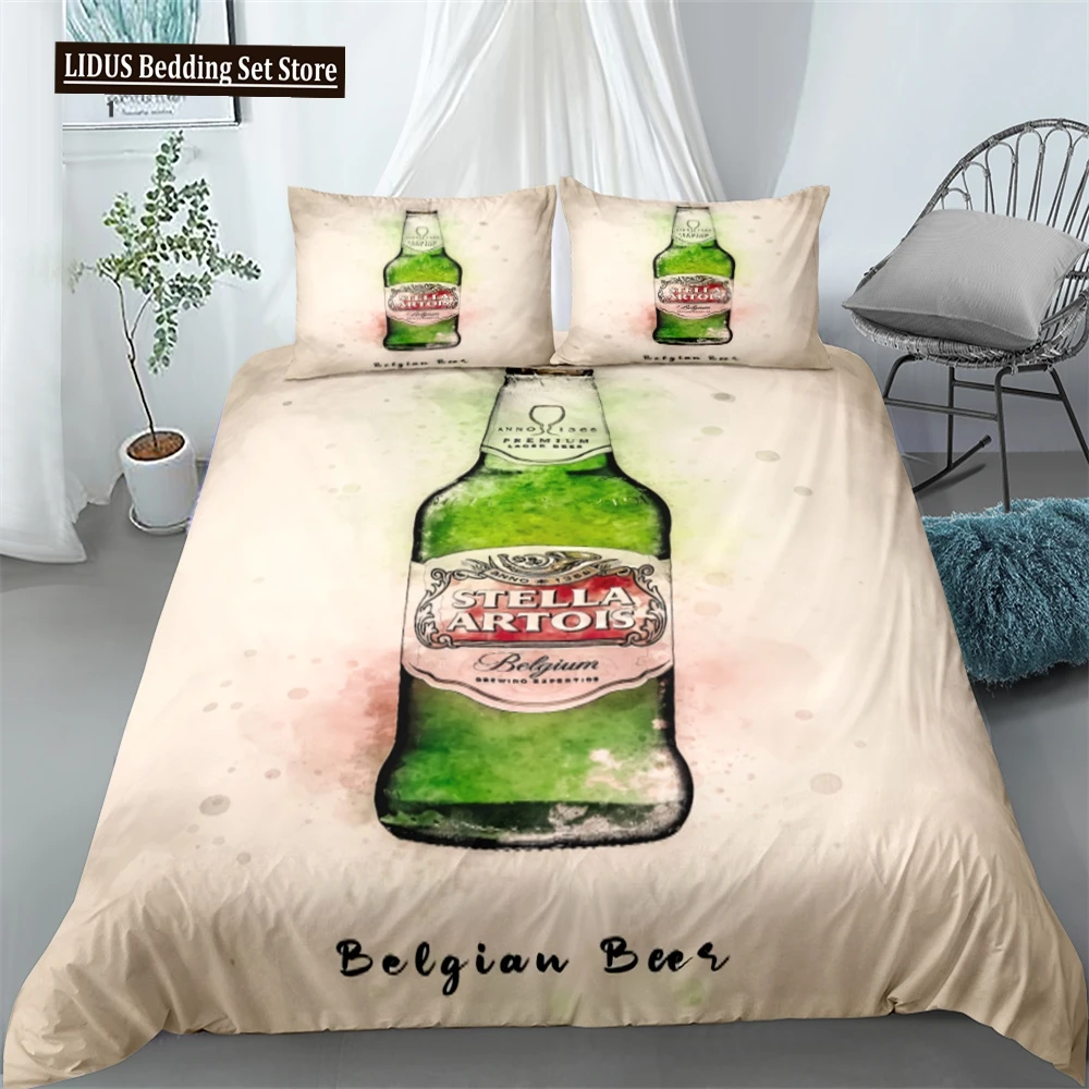 Beer Bottle Duvet Cover Set Watercolour Style Colourful Summer Drinking King Queen Size Comforter Cover Polyester Bedding Set