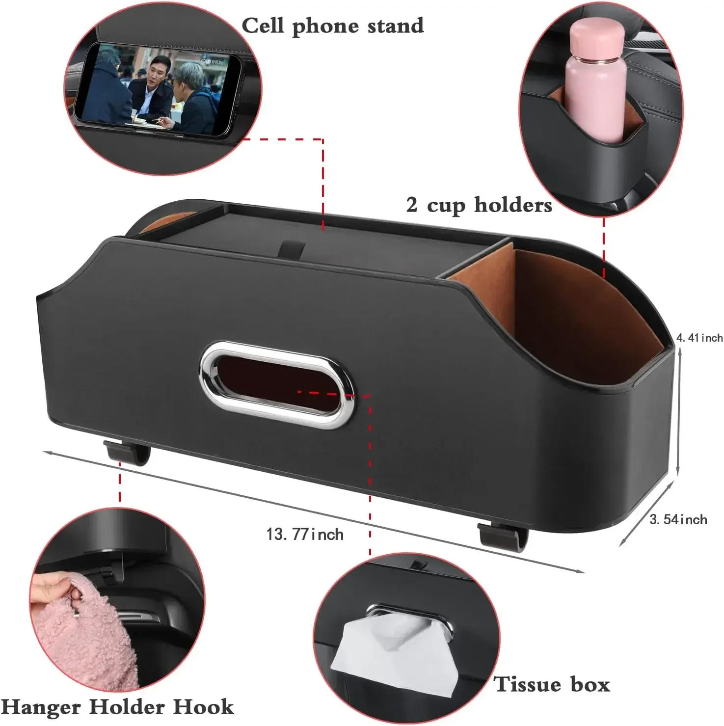 Multi-Functional Back Seat Organizer w 2 Drink Cup Holder Tissue Box Storage Hook Universal For VW Jetta MK6 MK7 Car Accessories