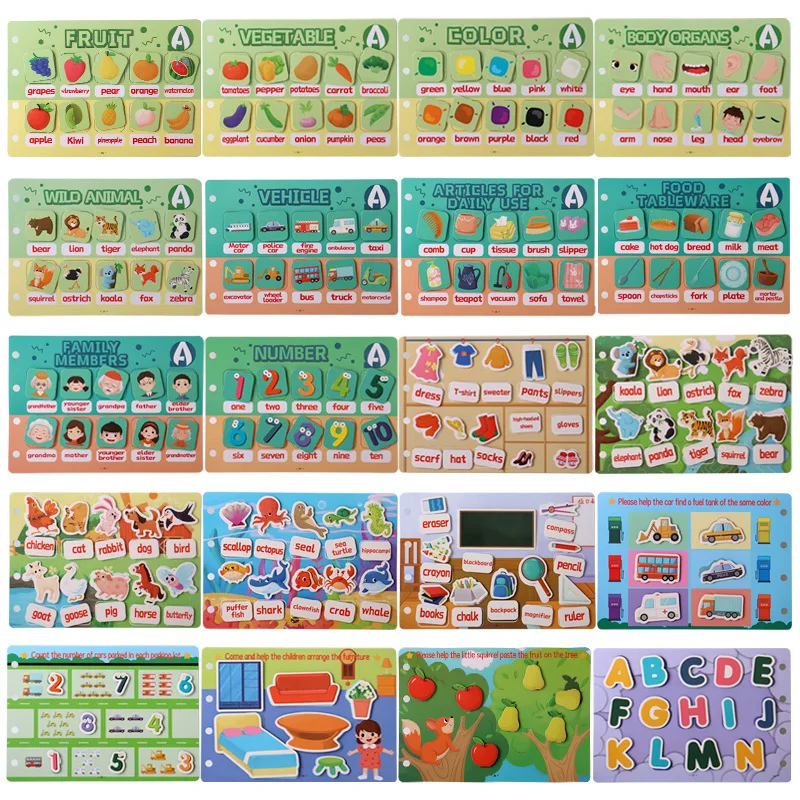 Reutilizável Cognitive Quiet Book Puzzle para Crianças, Brinquedo Aprendizagem Precoce, Etiqueta Durável, Brinquedos Educativos para Crianças