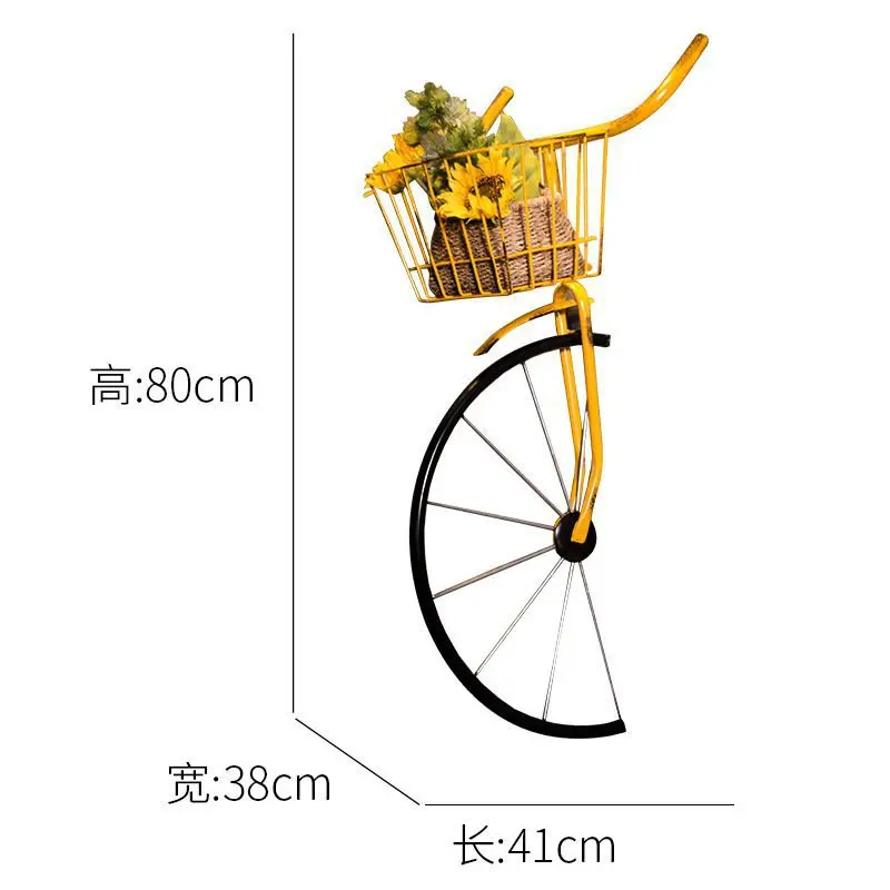 80x41x38cm Bicycle Flower Basket Wrought Iron Wall Hanging Nordic Style Retro Creative Metal Stand Store Bar Art Net Rack Decors