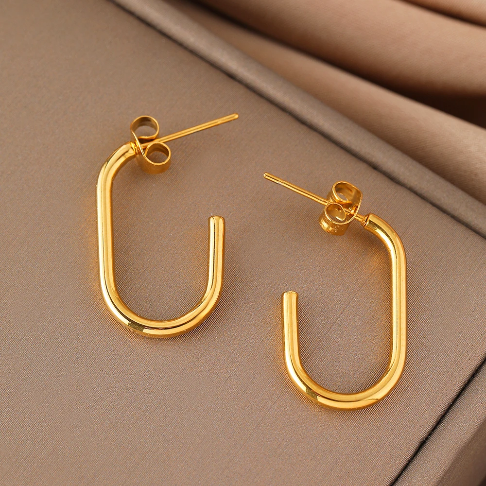 Stainless Steel Earrings Simpler Personality Design Geometric Fashion Stud Earrings For Women Jewelry Banquet Gifts New Senior