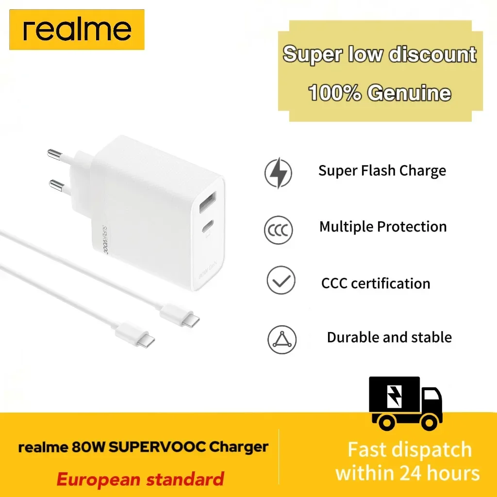 realme-80w-supervooc充電器、デュアルganポート、type-cケーブル付き高速アダプター、iphone-17-13、ipad、oppo-oneplus対応