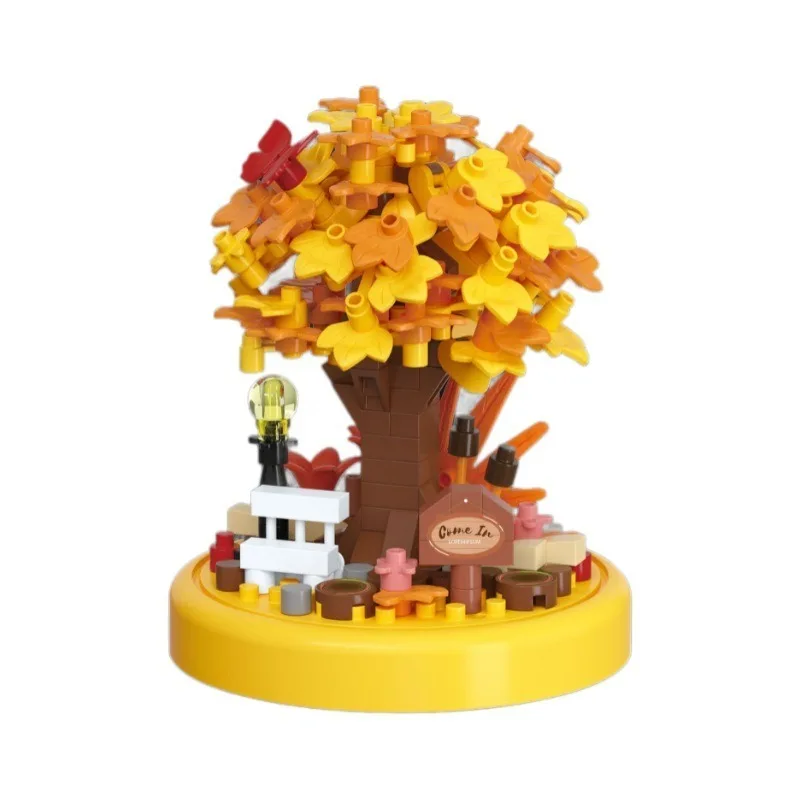 Juego de mini bloques de construcción Four Seasons Tree House, con cúpula de cristal, decoración de escritorio de montaje DIY, regalo creativo para niños y adultos