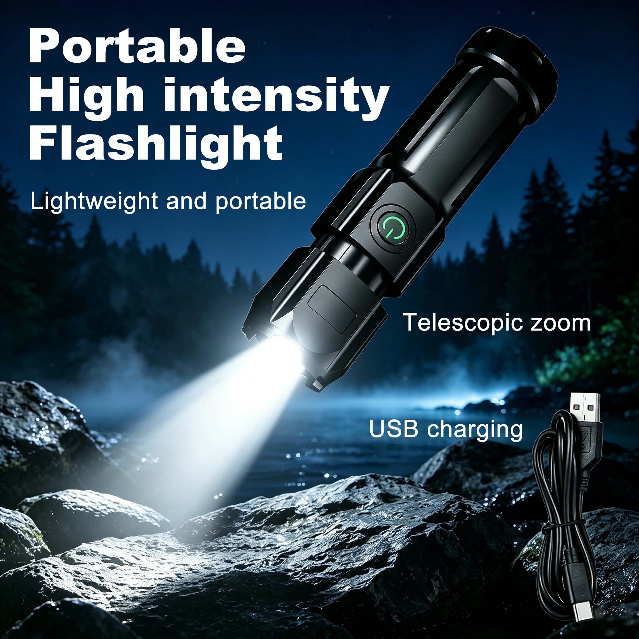 lanterna-led-potente-recarregavel-por-usb-com-bateria-de-litio-integrada-zoom-ideal-para-pesca-caca-atividades-ao-ar-livre-acampamento-e-uso-tatico