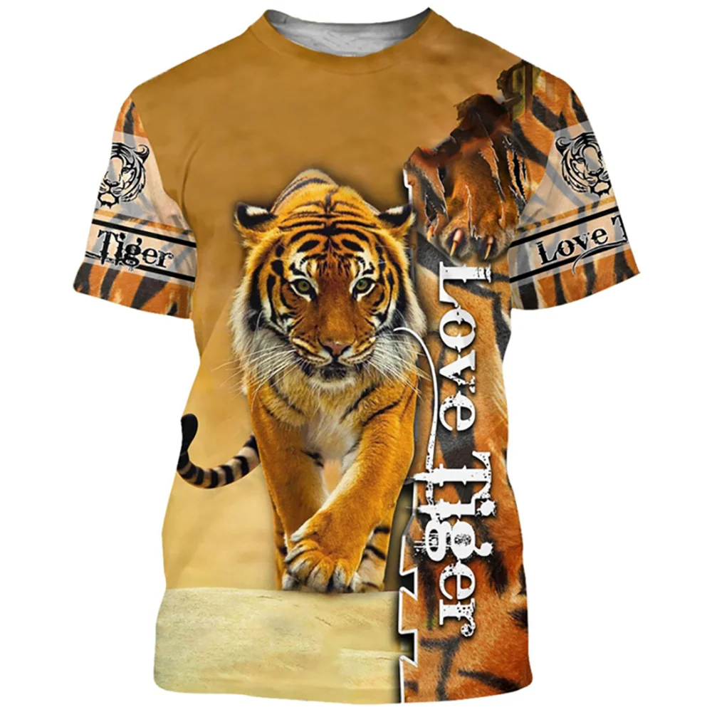 Vintage Tiger Print T Shirt For Men Animal Graphic Tee Shirts Summer Harajuku Oversized Short Sleeve Leisure O-Neck Loose Tops