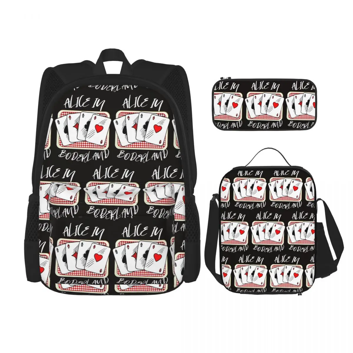 ALICE IN BORDERLAND Backpacks Boys Girls Bookbag School Bags Rucksack Lunch Bag Pen Bag Three-Piece Set