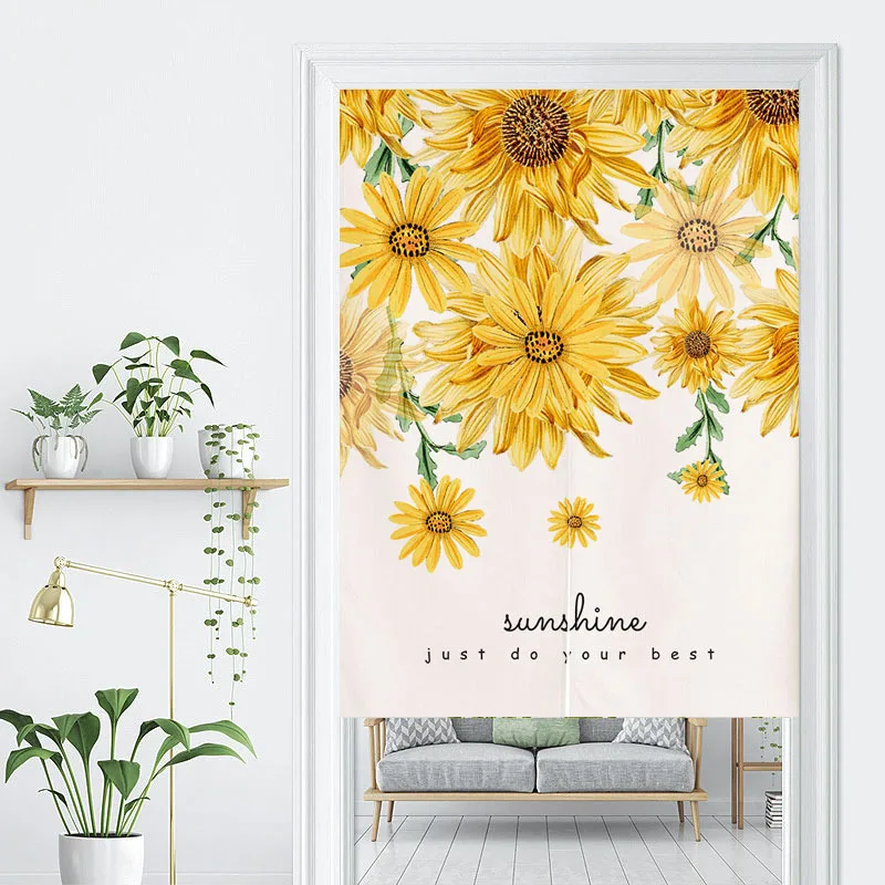 Sunflower Door Curtain Yellow Flower Doorway Curtain Kitchen Bedroom Partition Curtain Living Room Entrance Hanging Half-Curtain