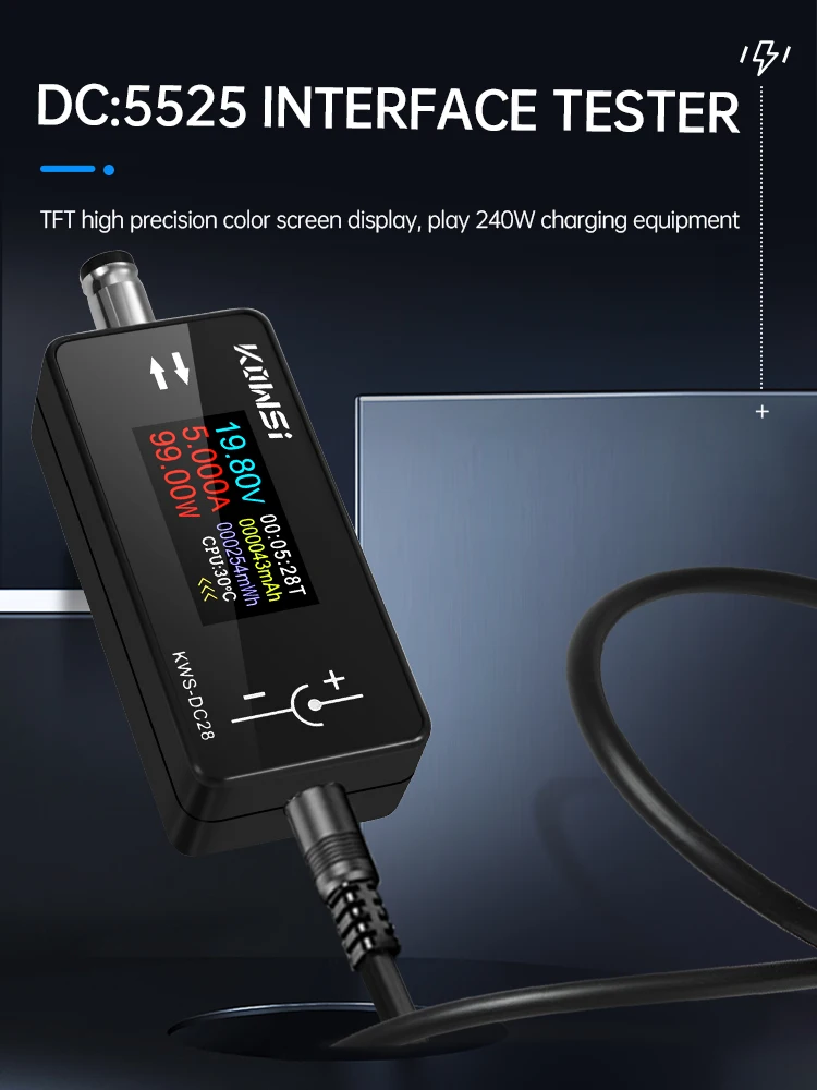 

High Definition 0.96-inch TFT Display DC 5.5*2.5 Interface Tester for DC 4-30V 0-12A Electrical Measurement