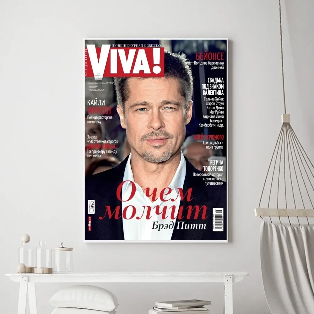 Celebrity B-Brad Pitt Poster Vintage Poster Prints Art Home Painting Bathroom Kitchen Bar Accessories Wall Sticker Small Size