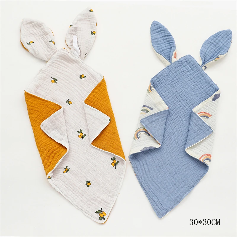 Cute rabbit ear baby cotton comfortable and soft newborn sleep toy soothing towel saliva towel 100% pure cotton 30 * 30cm 30g