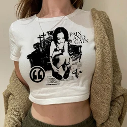 Y2k Gothic Aesthetic Crop Top Women T-shirt 90s Manga T Shirt Cropped Clothes Female Streetwear Punk Grunge Goth Tshirt Top Tee