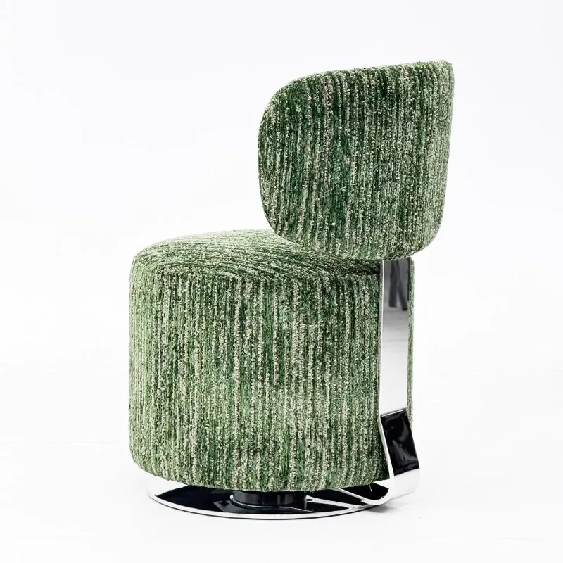 hh-Luxury Swivel Vanity Stool with Fabric Upholstery, Chrome S-Shaped Frame & Round Base Accent Chair for Living Room & Bedroom^