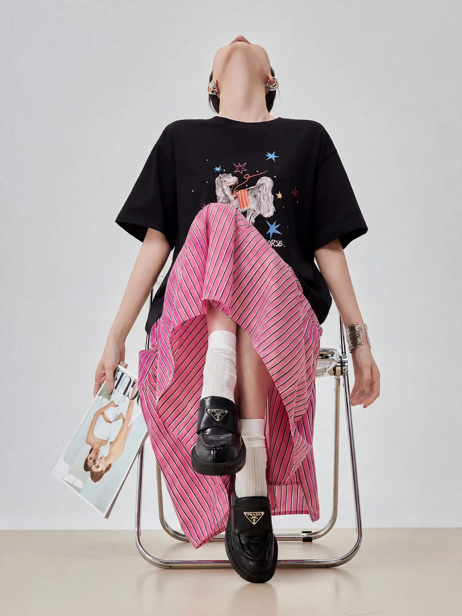 

Retro Japanese Style Short Sleeve Dress Women's Casual Loose Fit Patchwork Design Summer Polyester Fiber H-Line Skirt