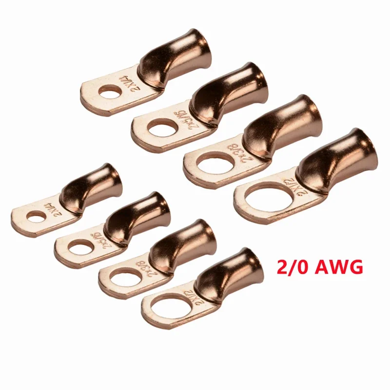 10/25PCS 2/0AWG M6/M8/M10/M12 Bare Copper Cable Wire Lug Ring Terminnal Battery Welding Connector