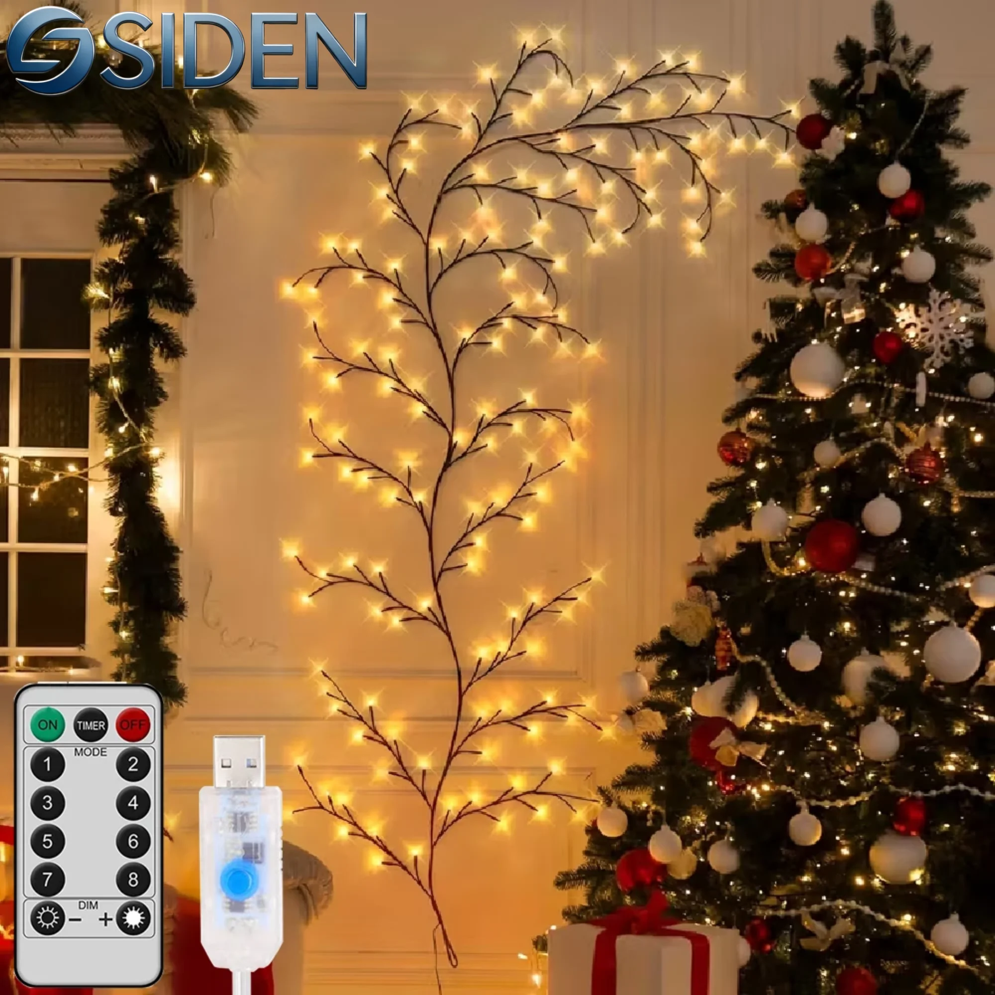 

Светодиодная лампа-ветка с 96 LED, декор для спальни, световая лента в виде ивы, 8 режимов освещения, DIY атмосферный свет, домашнее освещение