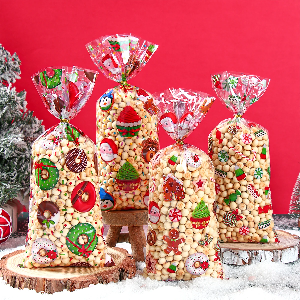 25/50/100pcs Christmas Candy Bags With Rope Cookie Biscuit Package Christmas Decors 2024 Gift Bags for Kids Party Supplies 2025