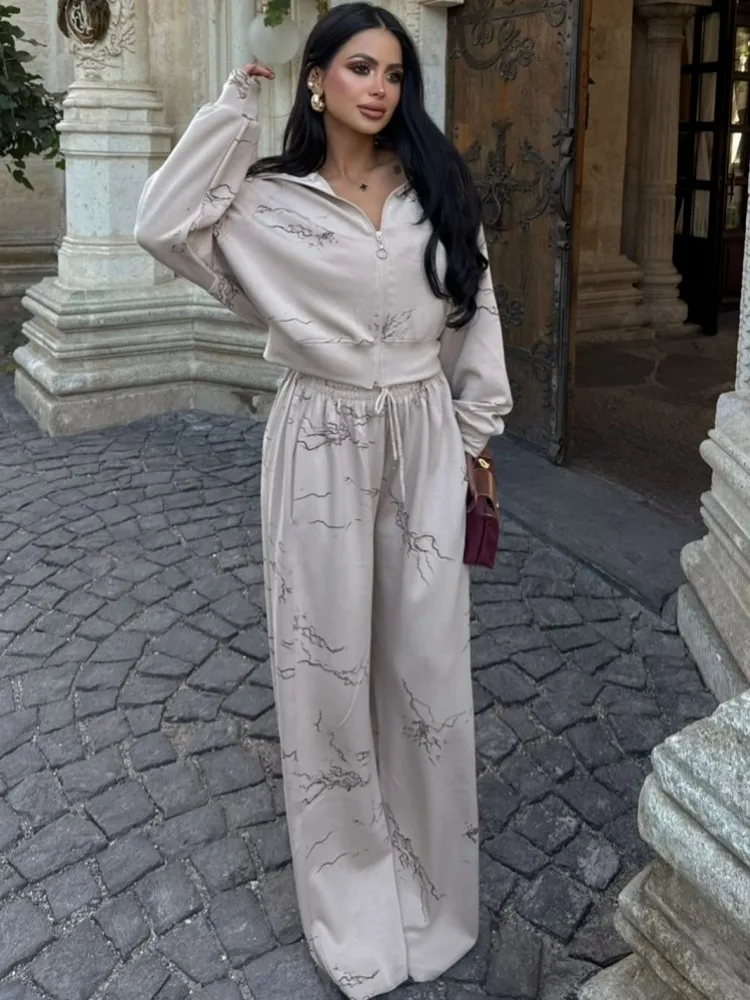 

2 Piece Women Sets 2025 New Arrival Autumn Winter Matching Sets Two Pieces Sets Top And Wide Leg Pants Suits Outfits Clothing