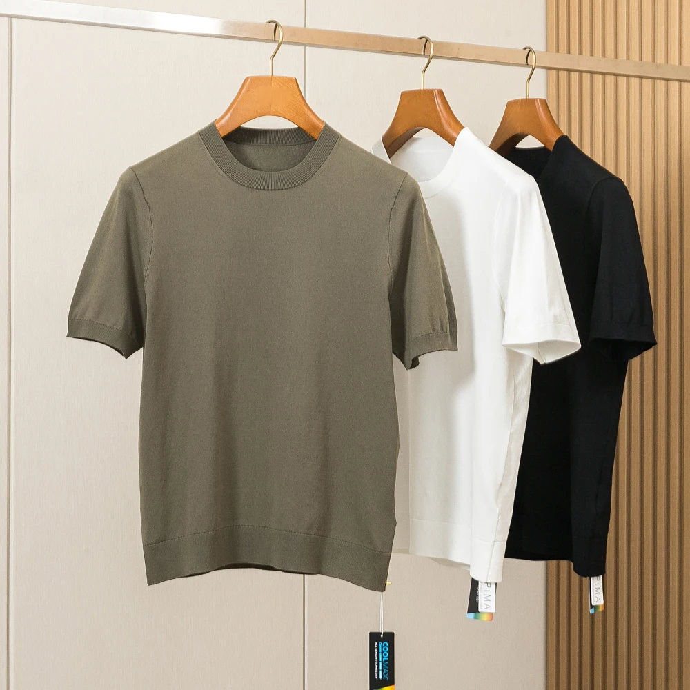 

Imported Cotton Knitted ort Sve T-irt Men's Luxury Lightweight Pure Color Casual Summer Top Quali Fabric