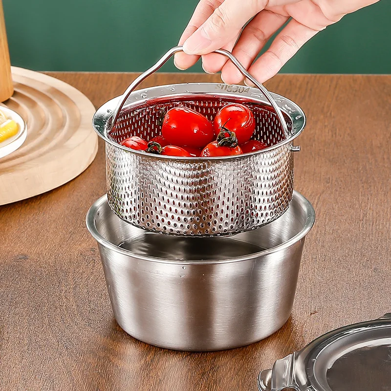 304 Stainless Steel Drain Basket Food Container Vegetable Fruit Strainer Filter with Feet Multifunction Steamer Kitchenware