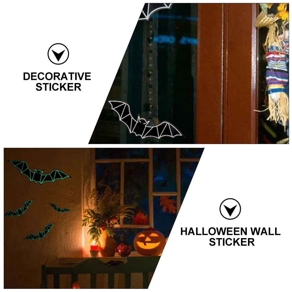 

48Pcs 3D Halloween Bat Stickers Luminous Glow Wall Decals PVC Night Light Festival Decoration Window Door Decals